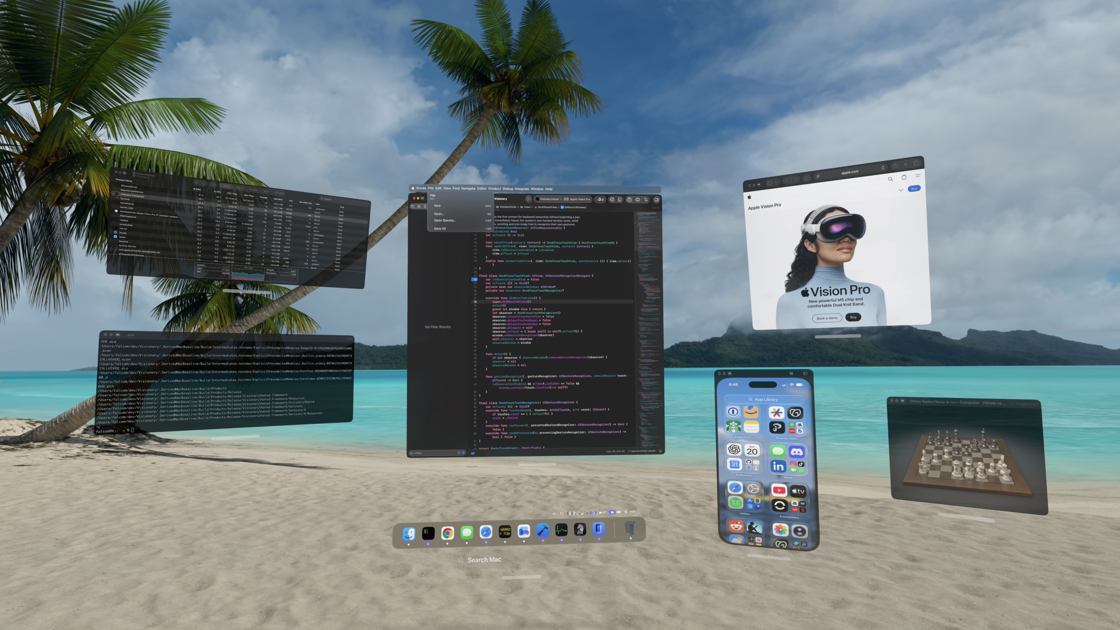 macOS apps arranged as individual windows in a Visionary Desktop spatial workspace
